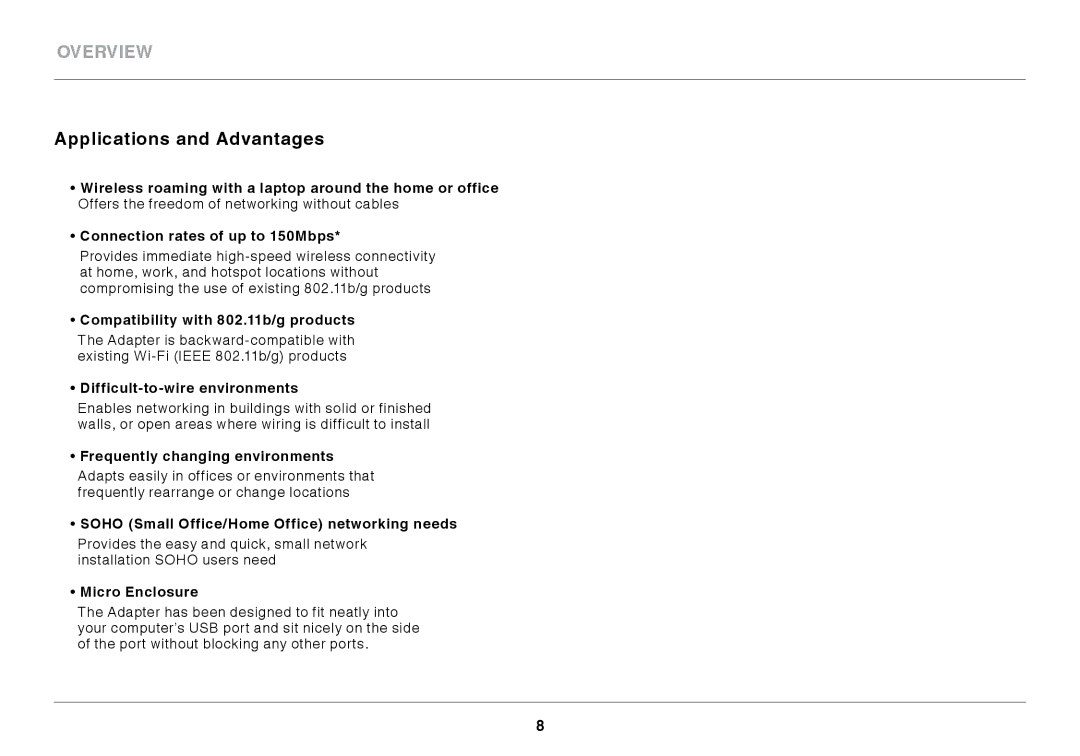 Belkin N150 Micro user manual Applications and Advantages, Wireless roaming with a laptop around the home or office 