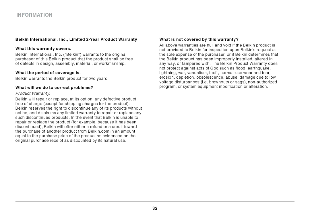 Belkin N150 Micro user manual What the period of coverage is, What will we do to correct problems? 