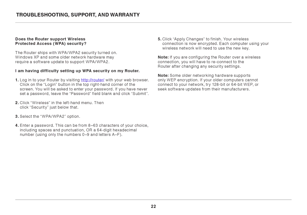 Belkin N150 user manual Am having difficulty setting up WPA security on my Router 