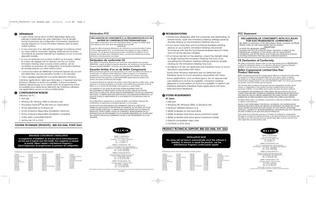 Belkin N30 Déclaration FCC, Déclaration de conformité CE, Garantie limitée d’un an de Belkin Components, FCC Statement 