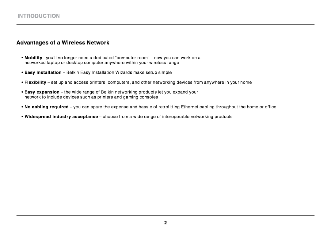 Belkin N300 XR user manual Introduction, Advantages of a Wireless Network 