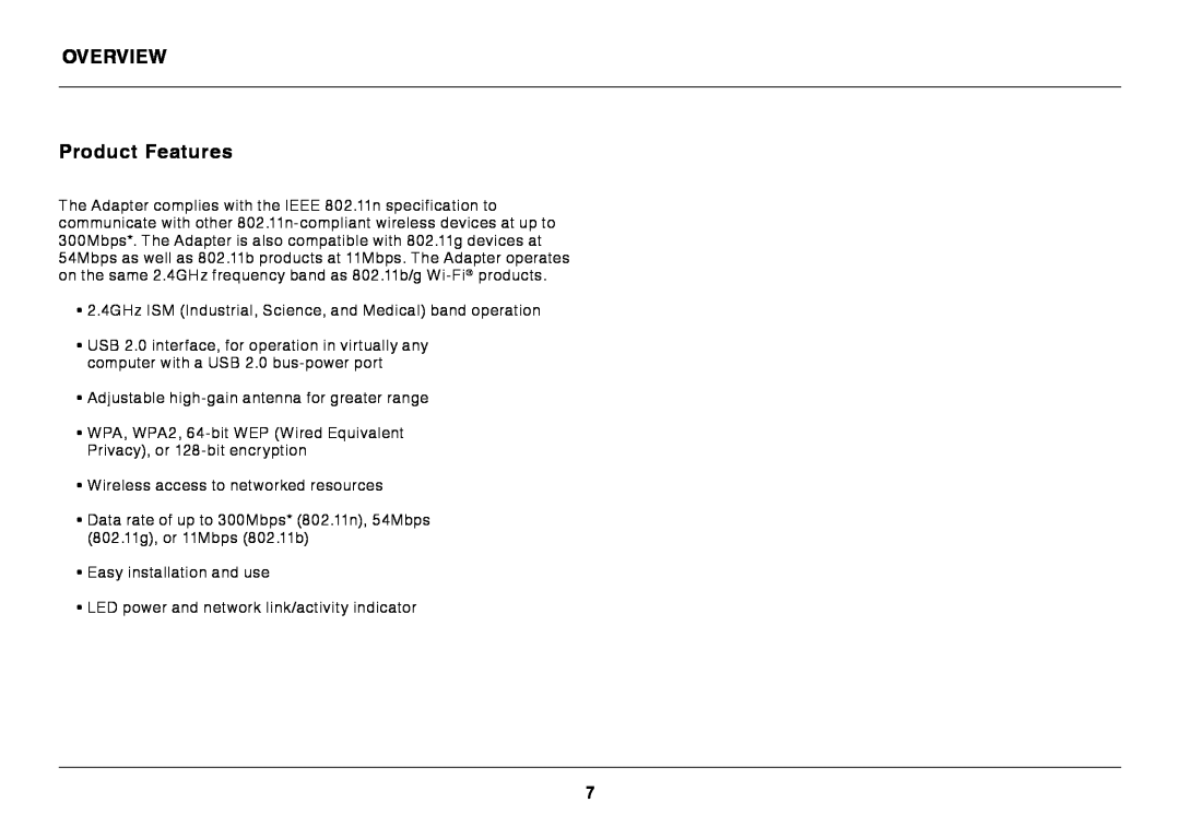 Belkin N300 XR user manual Overview, Product Features 