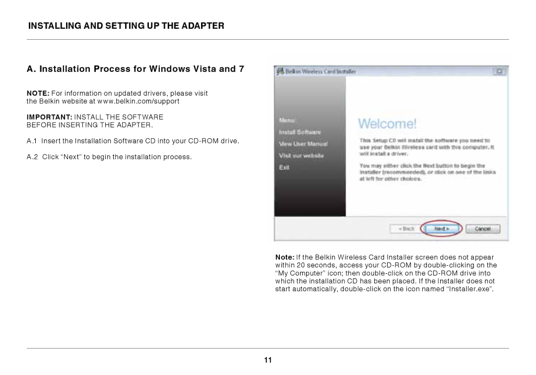 Belkin N300 XR user manual Important Install the Software Before Inserting the Adapter 