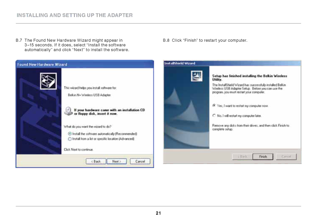 Belkin N300 XR user manual Installing and Setting up the Adapter 