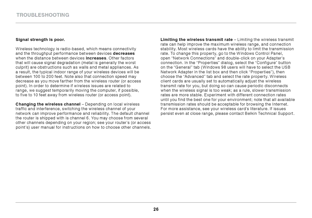Belkin N300 XR user manual Signal strength is poor 