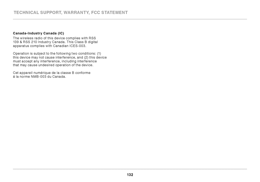 Belkin N300 user manual 132, Canada-Industry Canada IC 