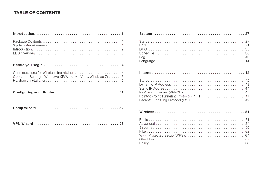 Belkin N300 user manual Table Of Contents 