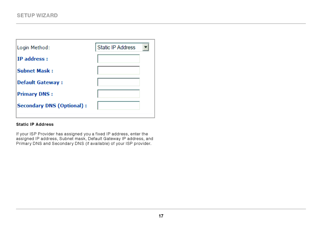 Belkin N300 user manual Static IP Address 