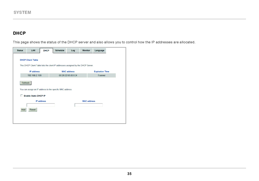 Belkin N300 user manual Dhcp 