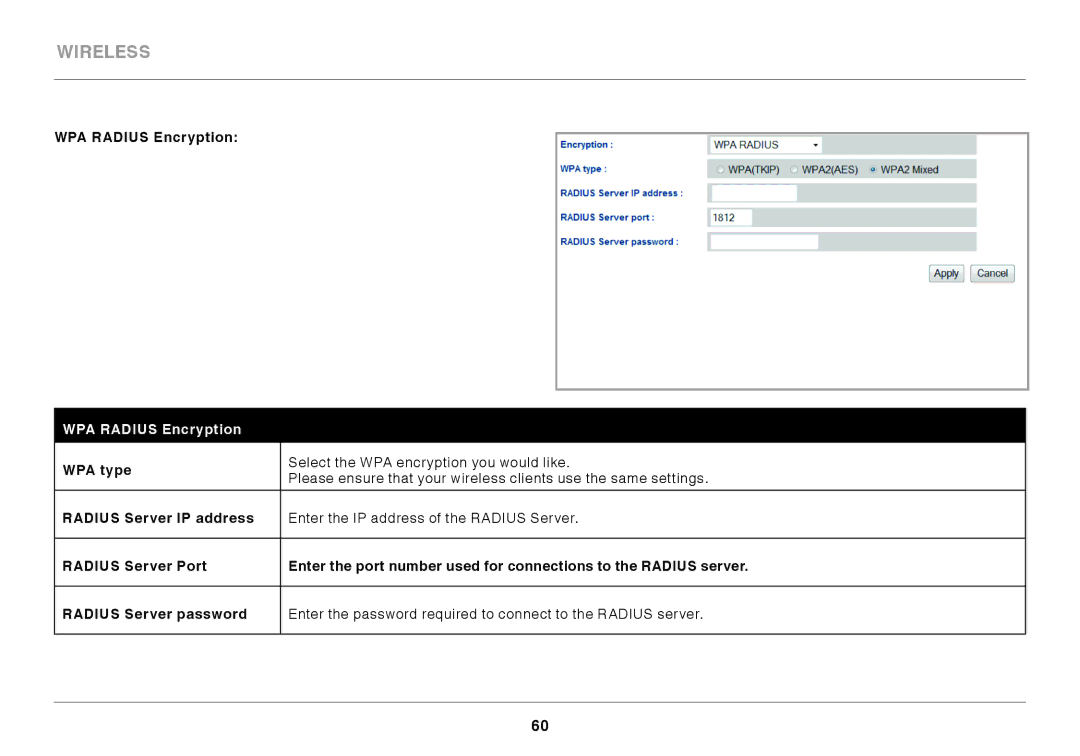 Belkin N300 user manual WPA Radius Encryption 