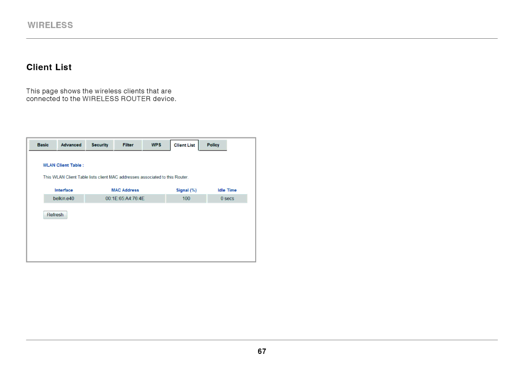 Belkin N300 user manual Client List 