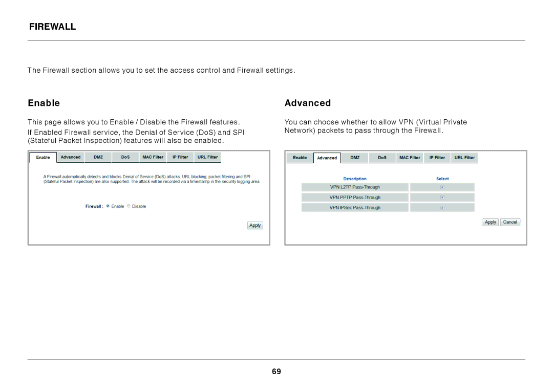 Belkin N300 user manual Firewall, Enable 