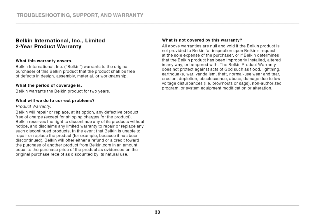 Belkin N300 user manual What this warranty covers, What the period of coverage is, What will we do to correct problems? 