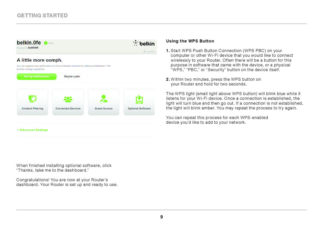 Belkin N450DB user manual Using the WPS Button 