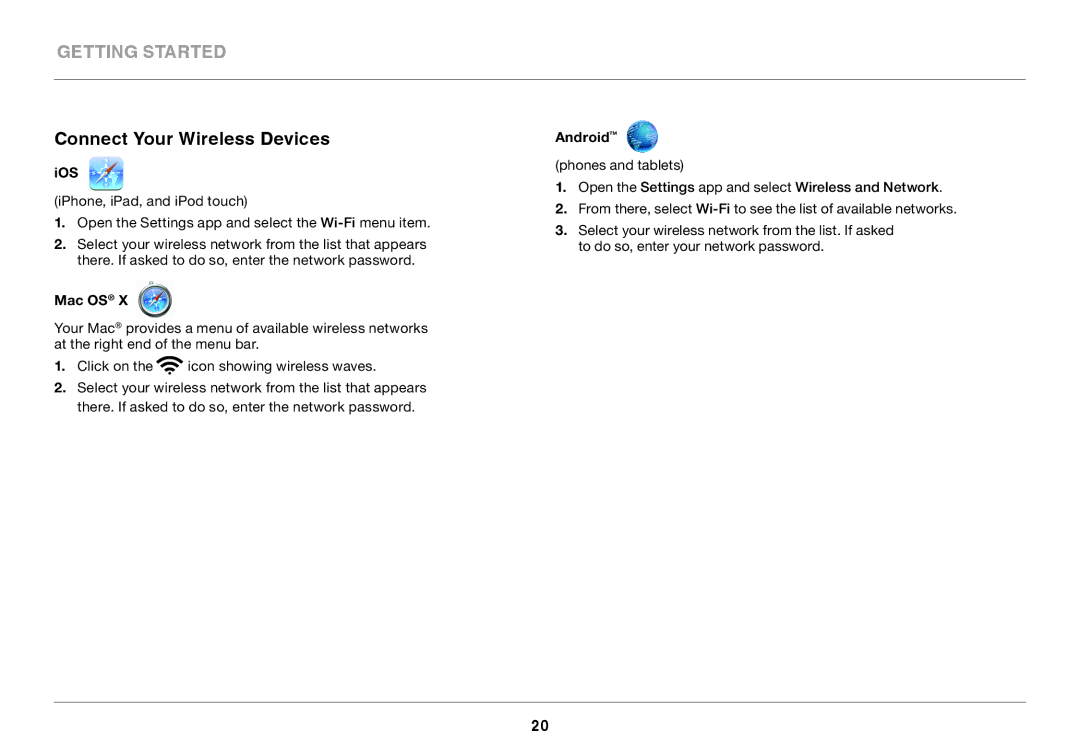 Belkin N450DB user manual Connect Your Wireless Devices, Ios, Mac OS, Android 