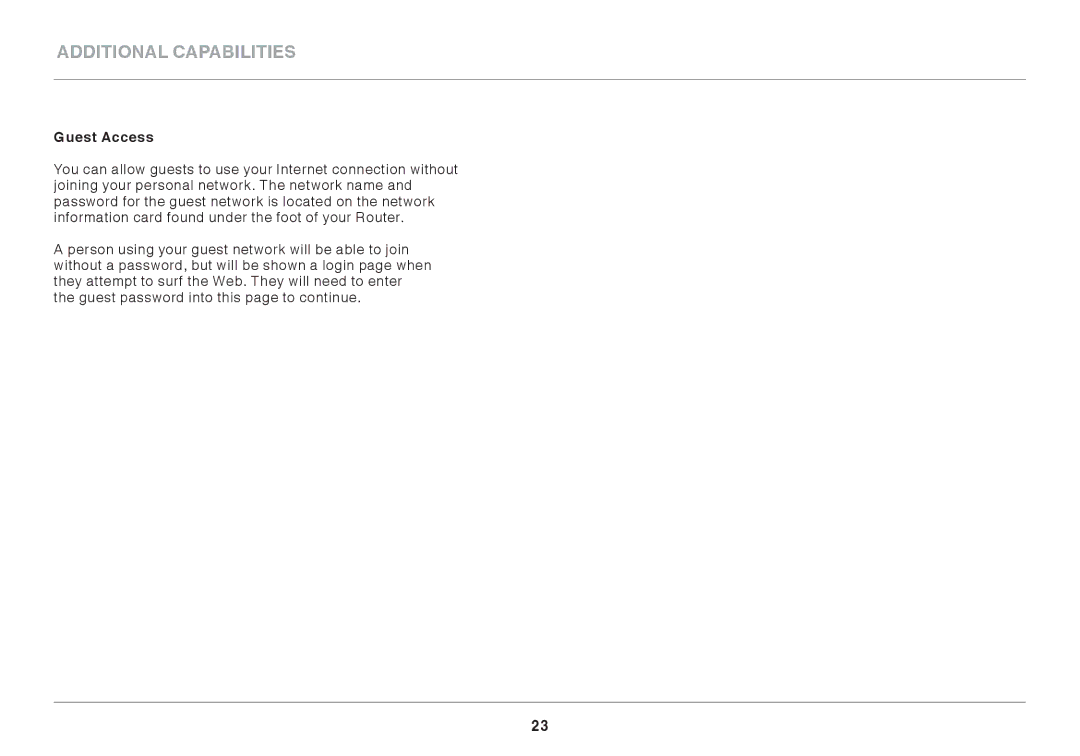 Belkin N450DB user manual Additional Capabilities, Guest Access 