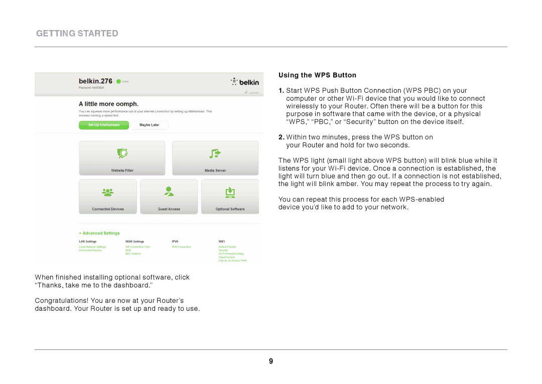 Belkin N600 DB manual Using the WPS Button 