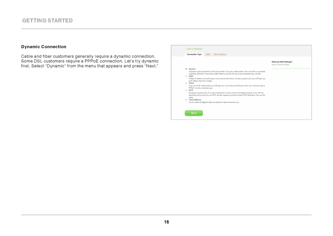 Belkin N600 DB manual Dynamic Connection 