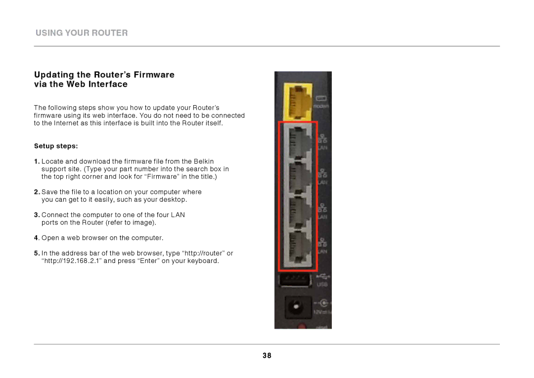 Belkin N600 DB manual Updating the Router’s Firmware via the Web Interface, Setup steps 