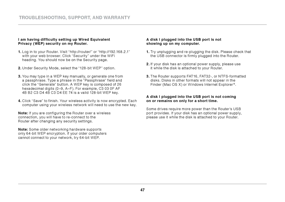 Belkin N600 DB manual Troubleshooting, Support, and Warranty 