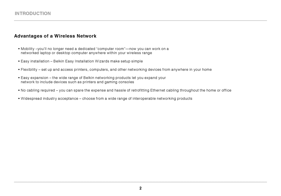 Belkin N750 user manual Introduction, Advantages of a Wireless Network 