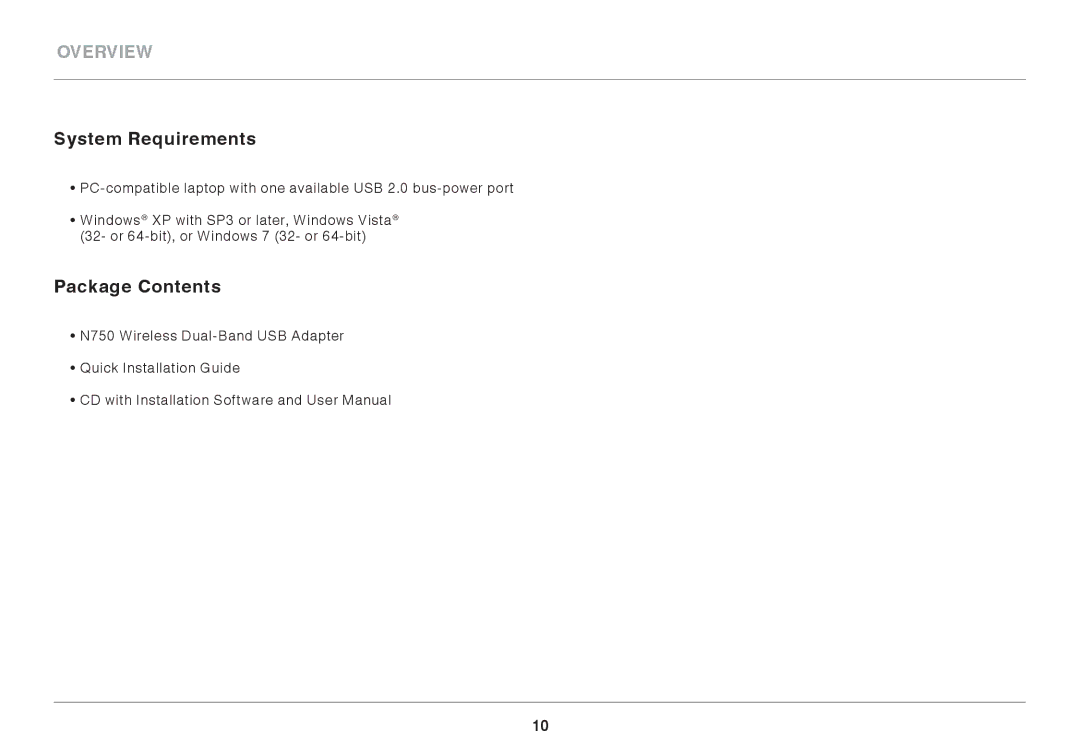 Belkin N750 user manual System Requirements, Package Contents 