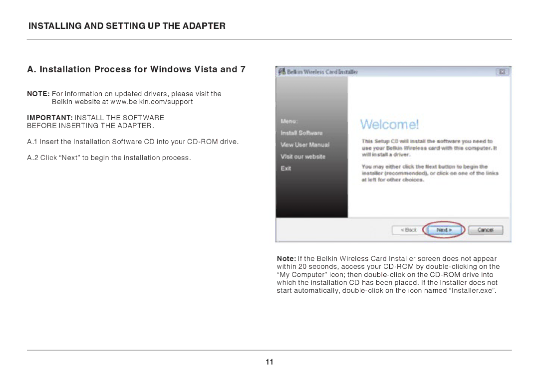 Belkin N750 user manual Important Install the Software Before Inserting the Adapter 