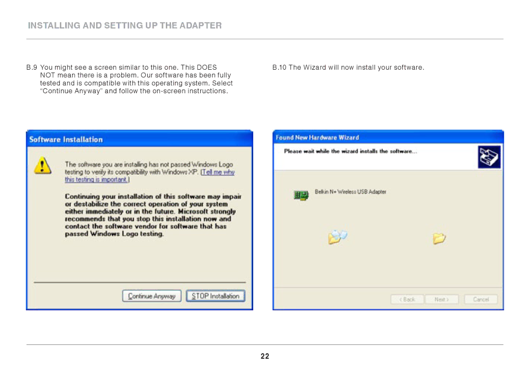 Belkin N750 user manual Installing and Setting up the Adapter 