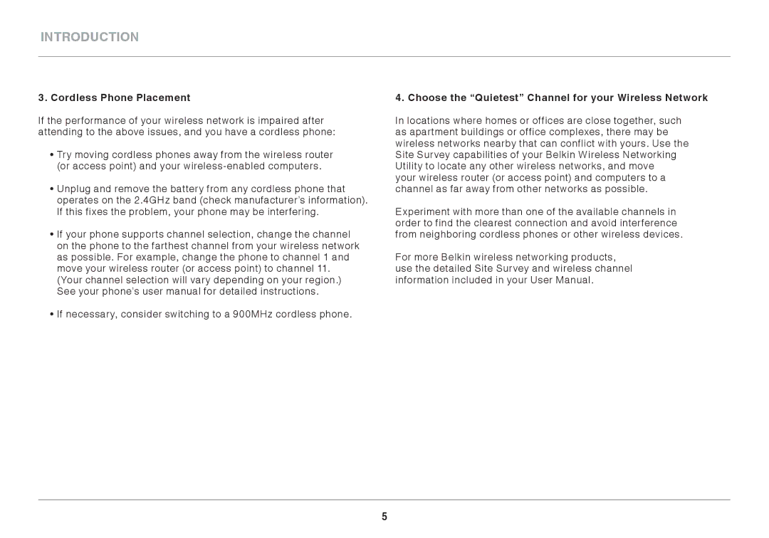 Belkin N750 user manual Cordless Phone Placement, Choose the Quietest Channel for your Wireless Network 