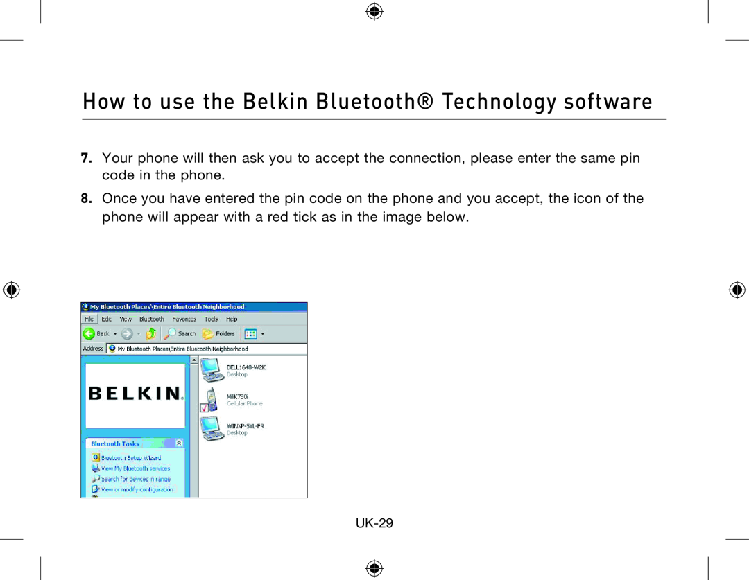 Belkin Network Adapror manual How to use the Belkin Bluetooth Technology software, UK-29 