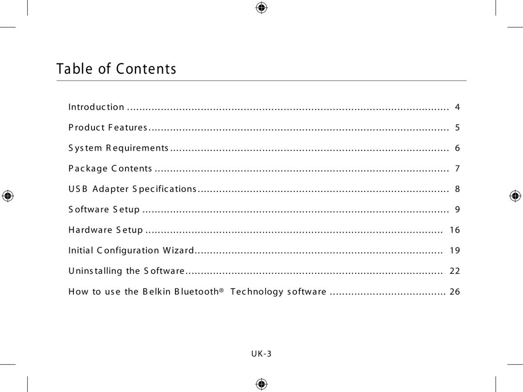 Belkin Network Adapror manual Table of Contents 