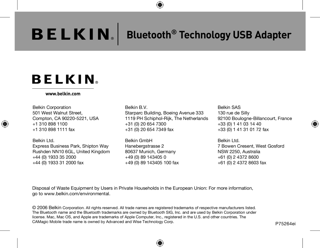 Belkin Network Adapror manual Bluetooth Technology USB Adapter 