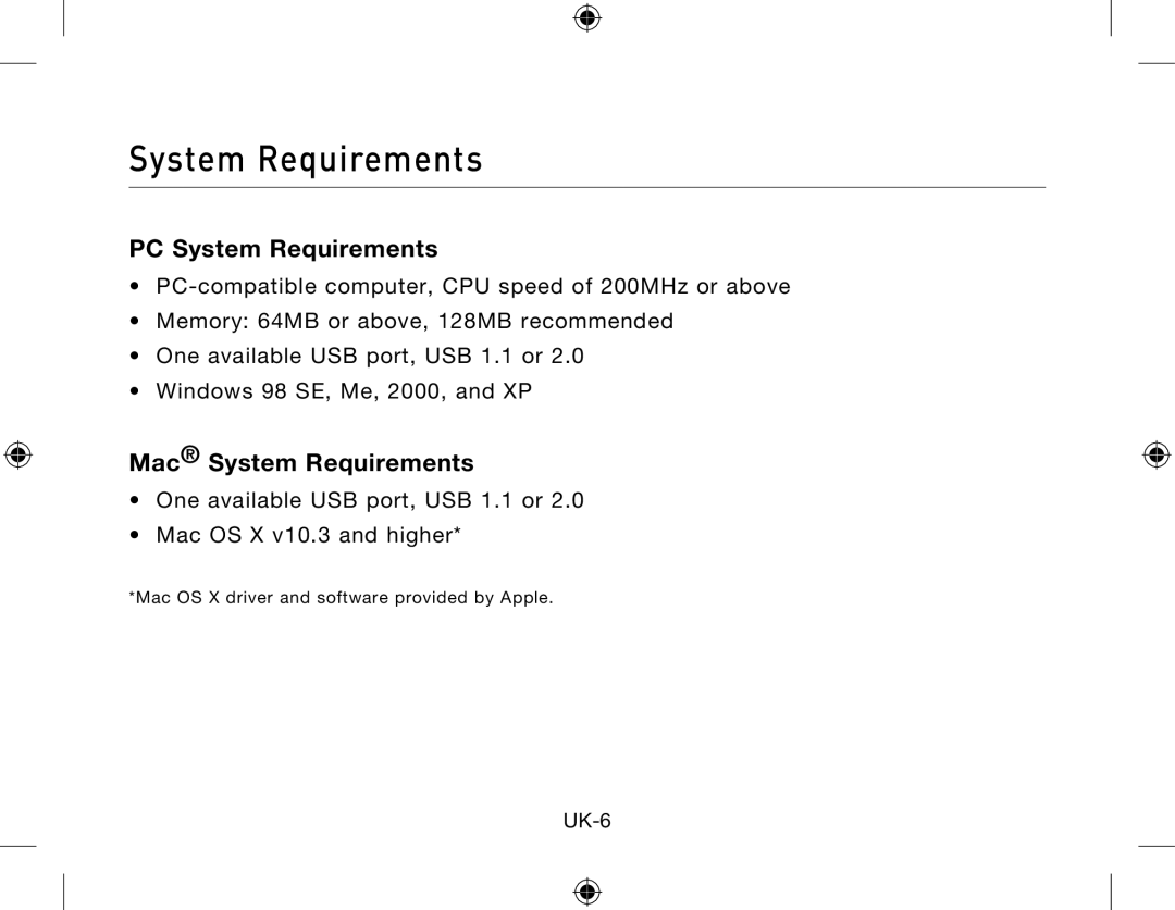 Belkin Network Adapror manual PC System Requirements, Mac System Requirements, UK-6 