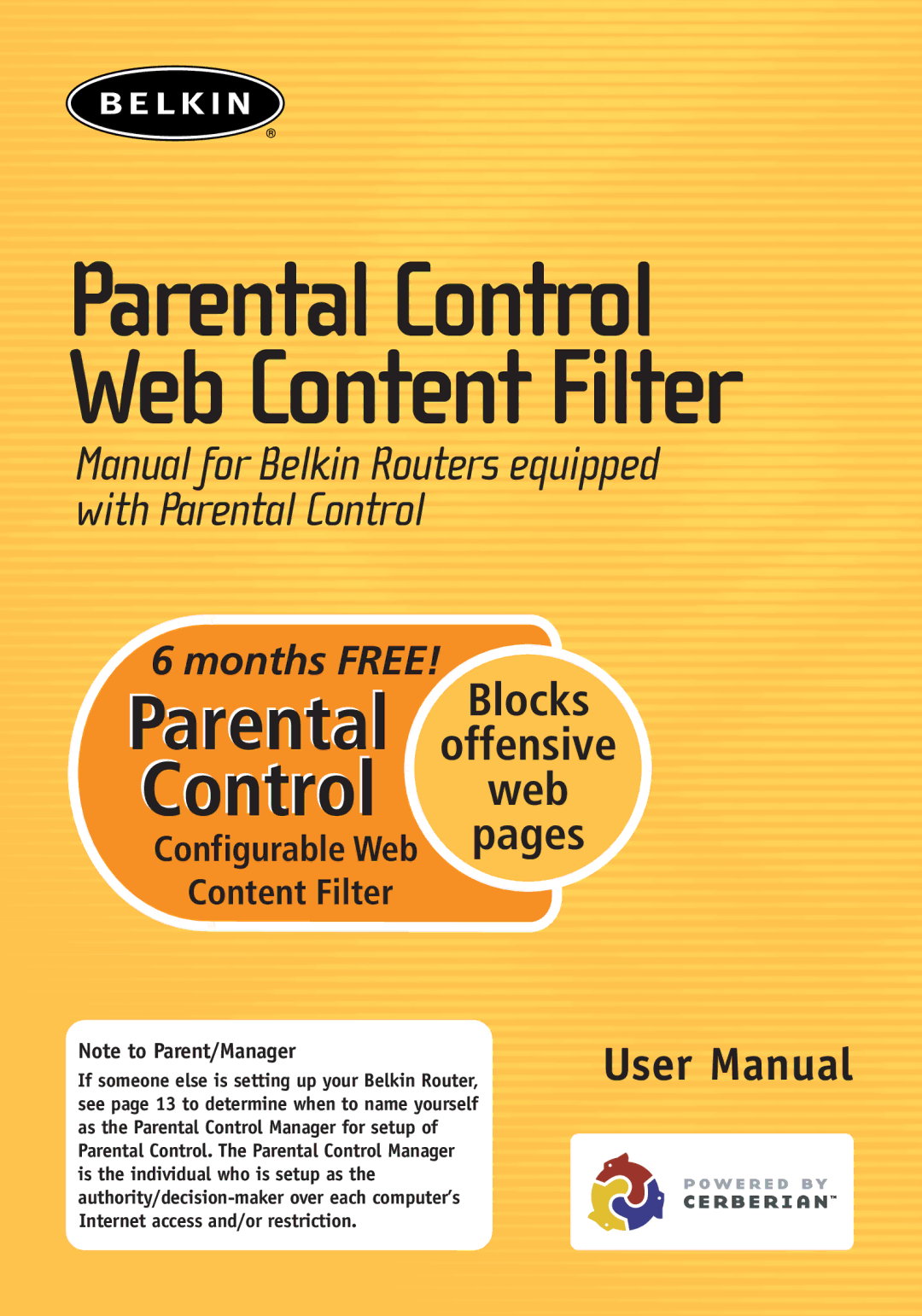 Belkin Network Router user manual Parental Control Web Content Filter 