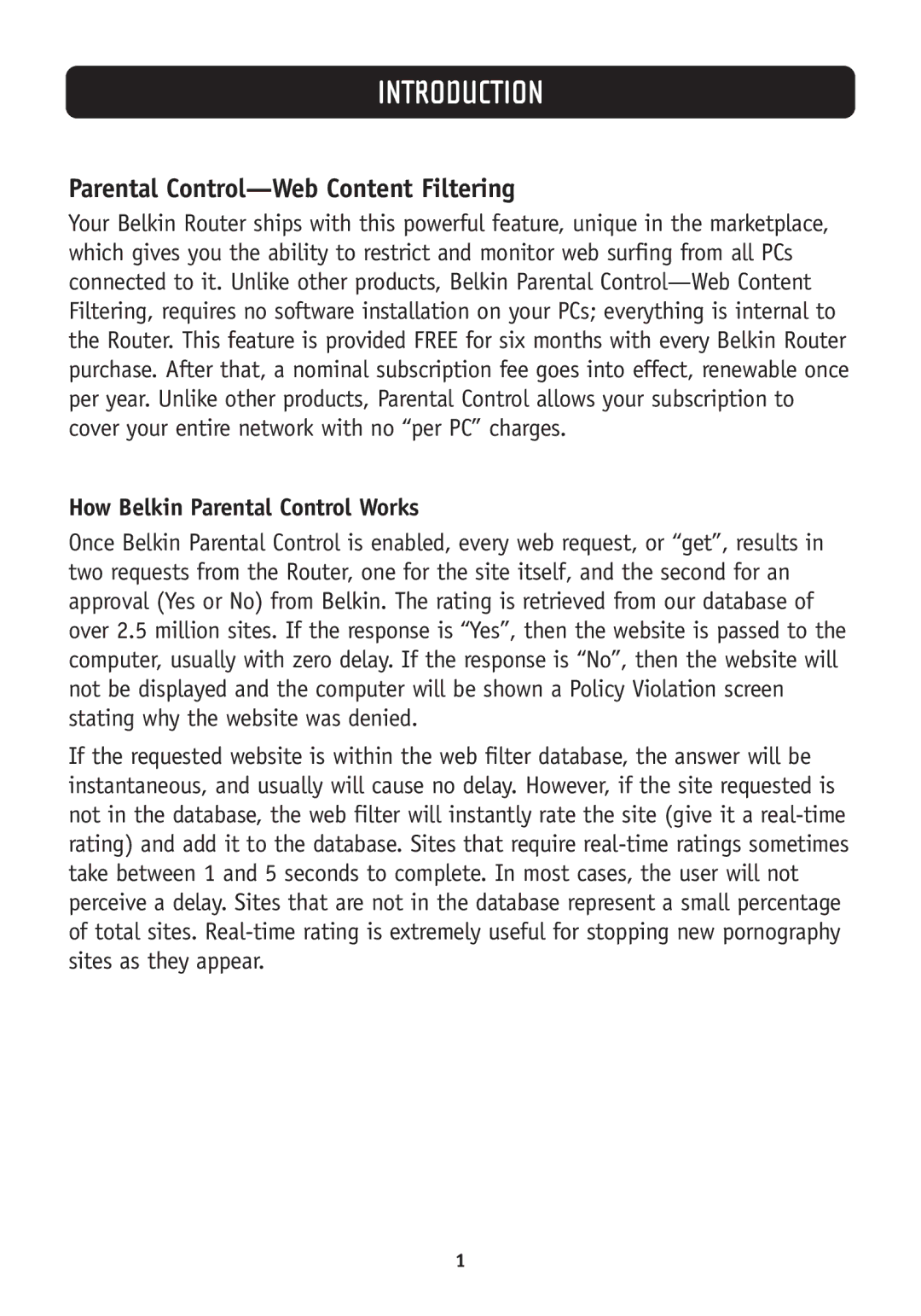 Belkin Network Router user manual Introduction, Parental Control-Web Content Filtering, How Belkin Parental Control Works 