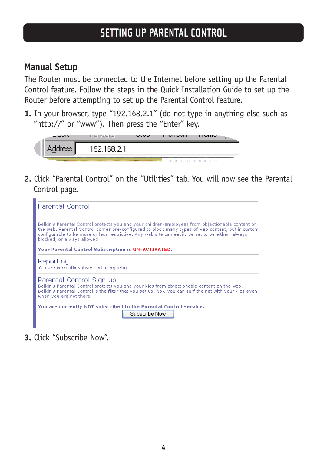 Belkin Network Router user manual Manual Setup 