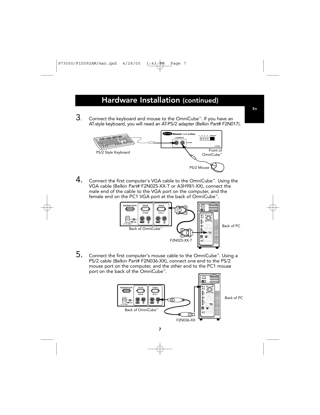 Belkin user manual PS/2 Style Keyboard Front OmniCube PS/2 Mouse 