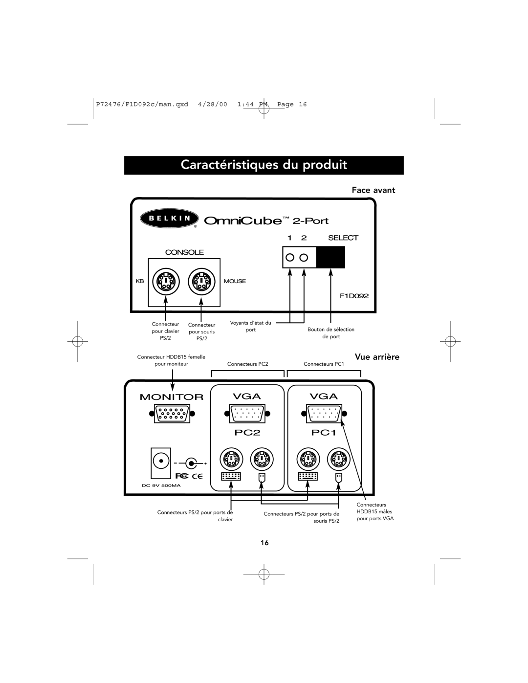 Belkin OmniCube user manual Caractéristiques du produit, Face avant, Vue arrière 