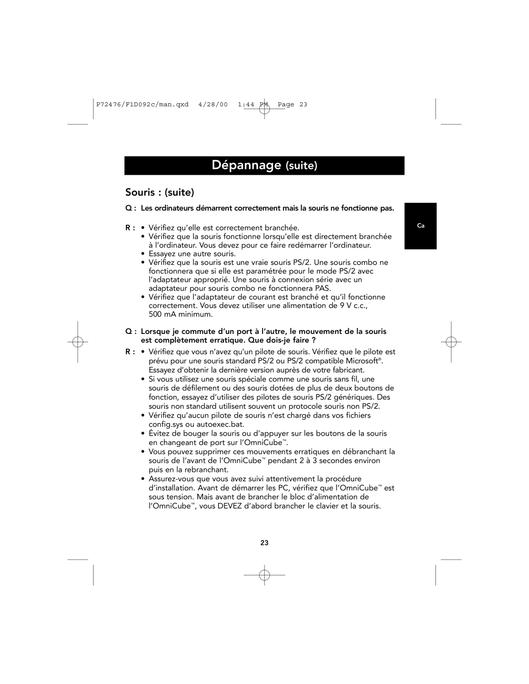 Belkin OmniCube user manual Dépannage suite, Souris suite 