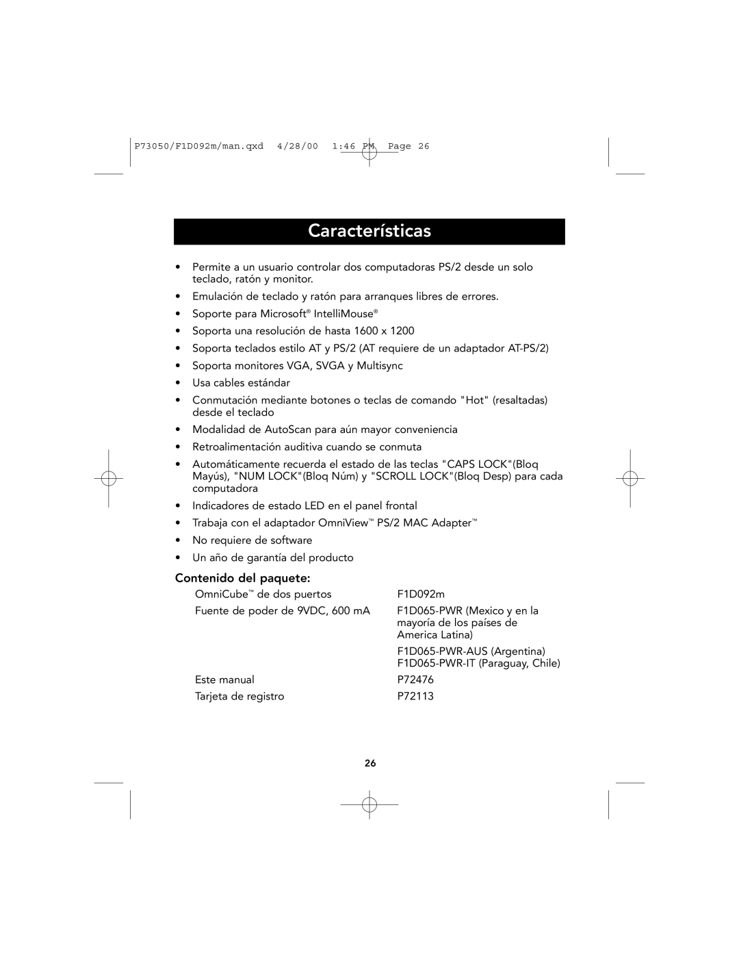 Belkin OmniCube user manual Características, Contenido del paquete 