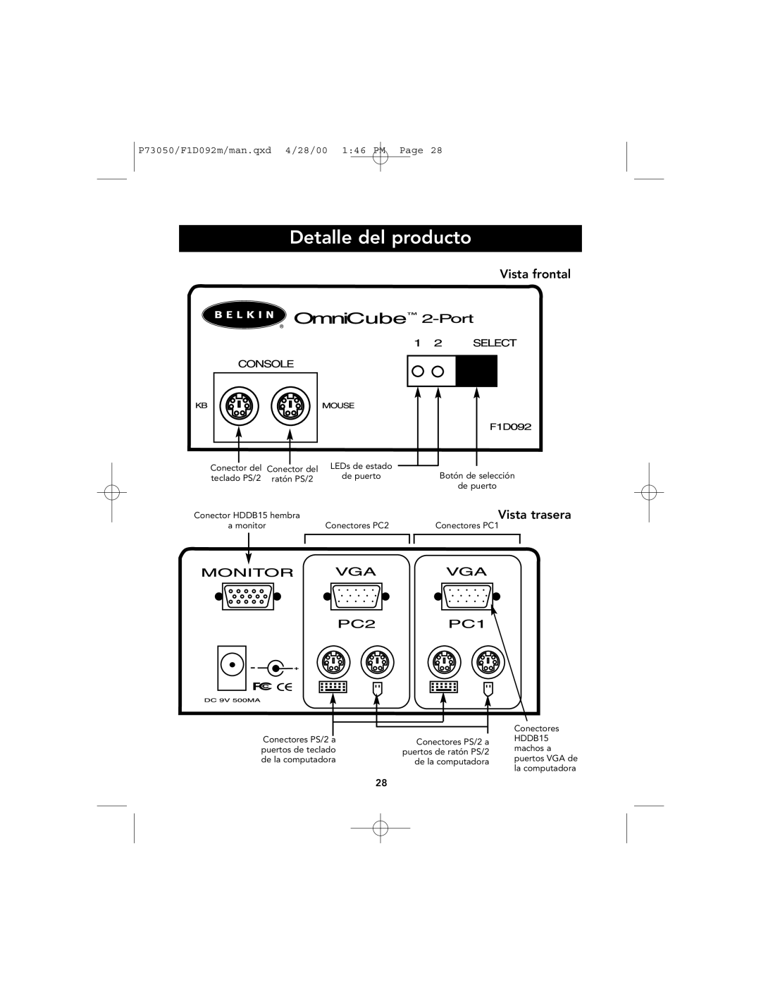 Belkin OmniCube user manual Detalle del producto, Vista frontal, Vista trasera 