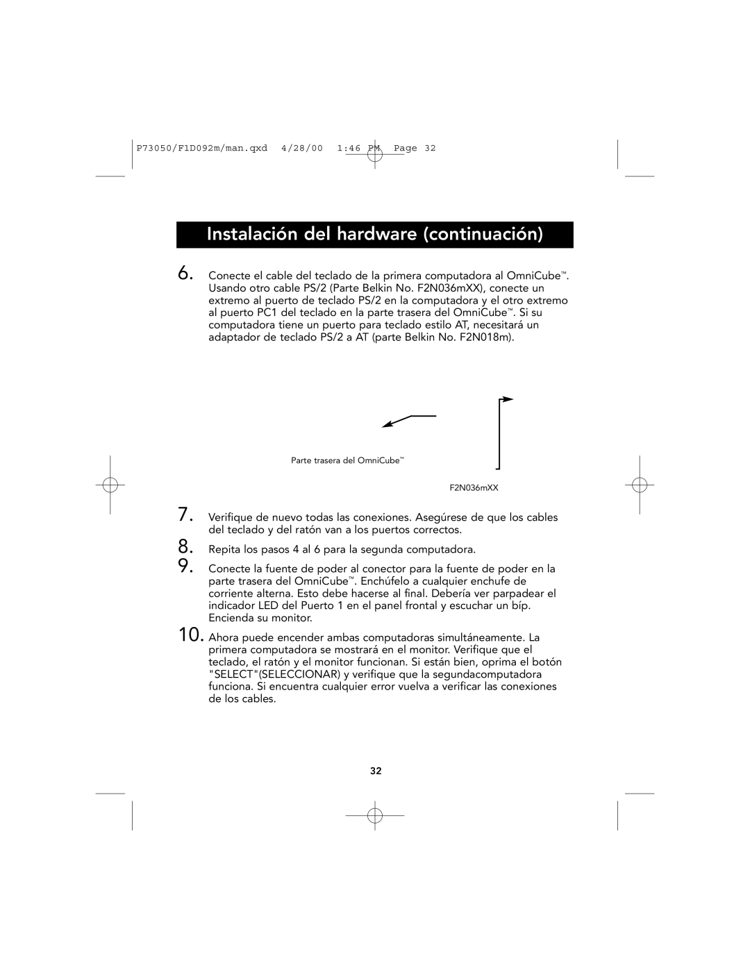 Belkin user manual Parte trasera del OmniCube F2N036mXX 