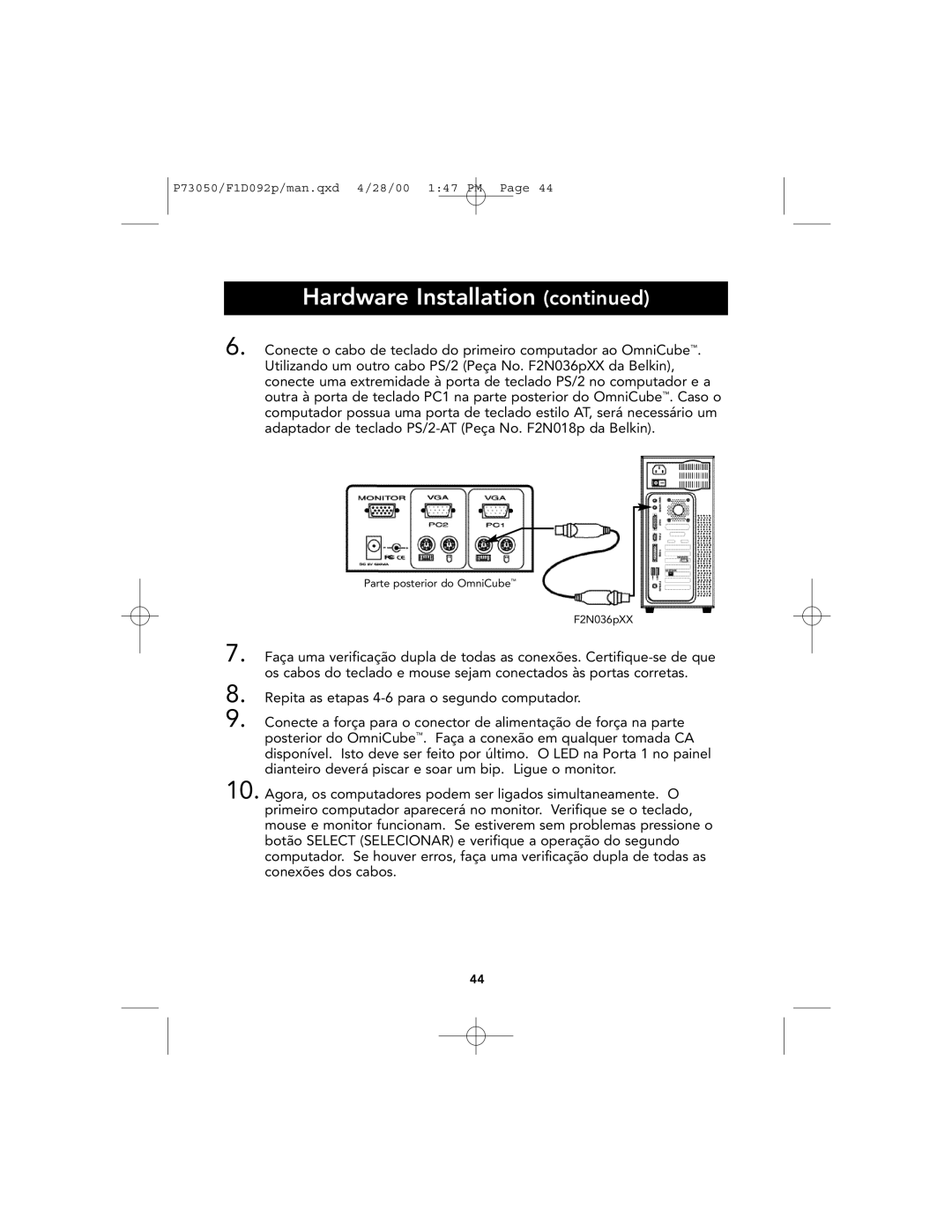 Belkin user manual Parte posterior do OmniCube F2N036pXX 