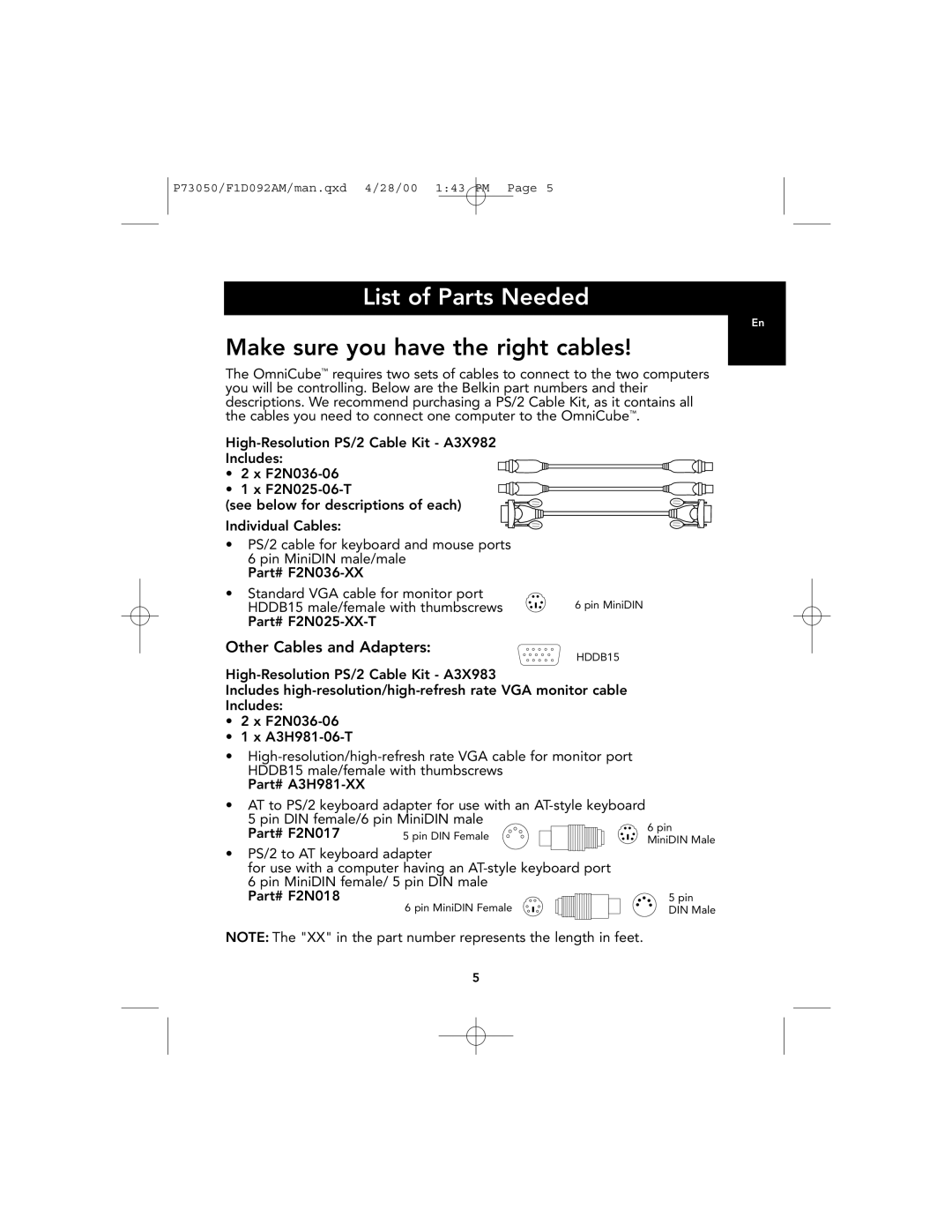 Belkin OmniCube user manual List of Parts Needed, Other Cables and Adapters 