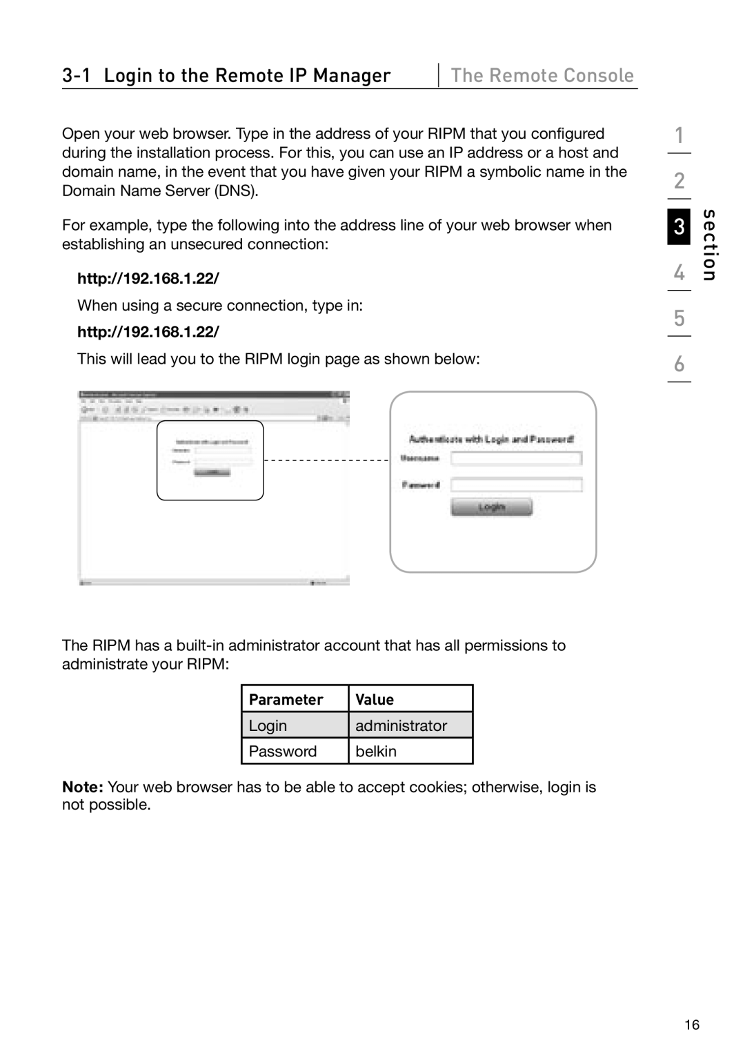 Belkin OmniView manual Remote Console, Http//192.168.1.22 