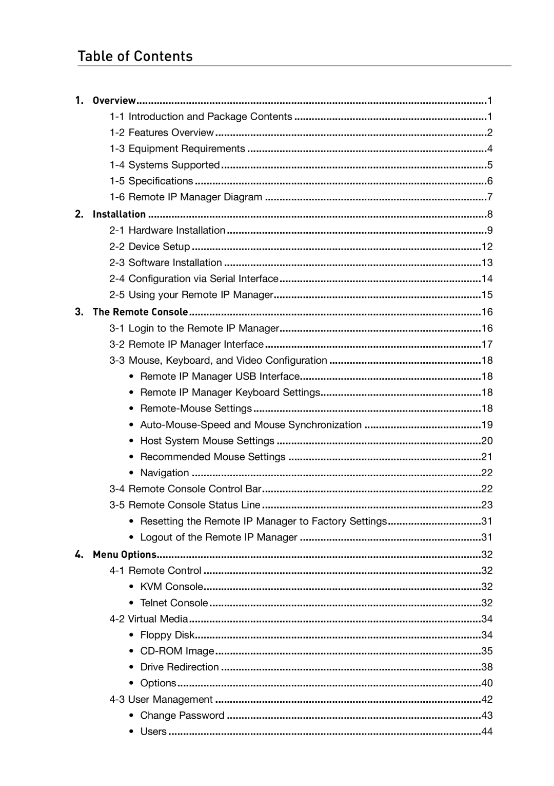 Belkin OmniView manual Table of Contents 