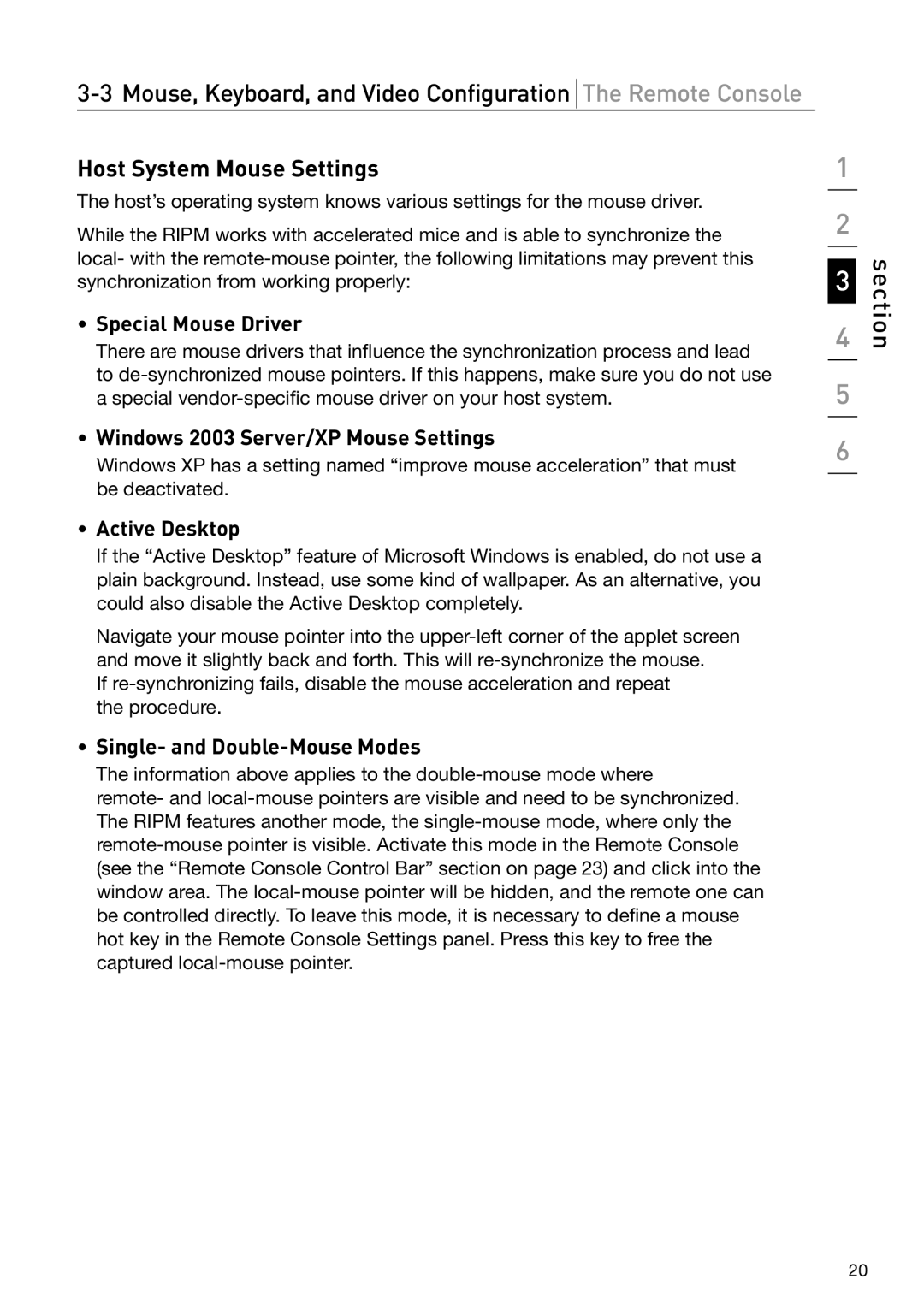 Belkin OmniView Host System Mouse Settings, Special Mouse Driver, Windows 2003 Server/XP Mouse Settings, Active Desktop 