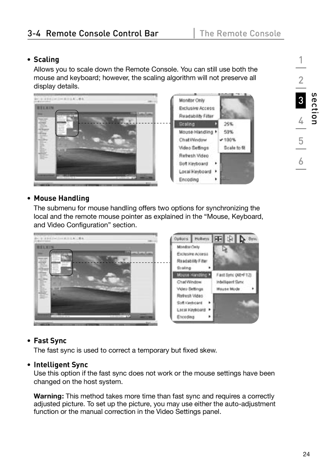 Belkin OmniView manual Scaling, Mouse Handling 