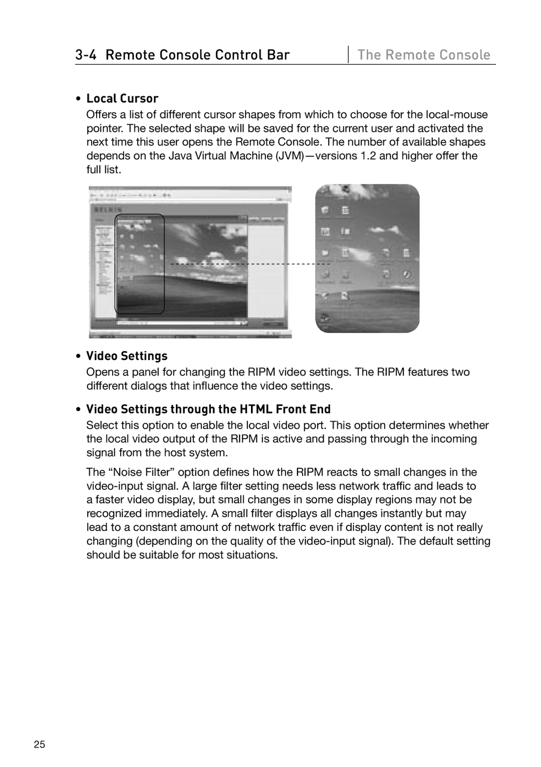 Belkin OmniView manual Local Cursor, Video Settings through the Html Front End 