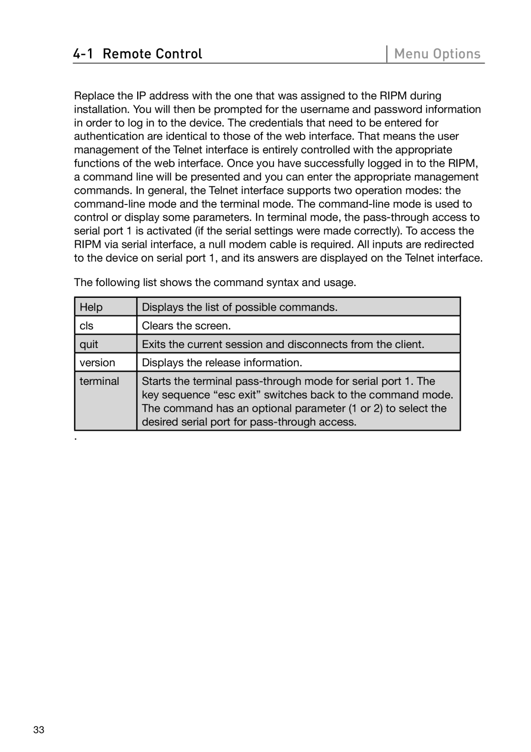 Belkin OmniView manual Menu Options 